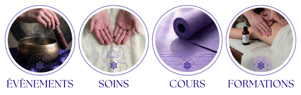 Menu activités Espace MaNDALA Aix-les-Bains : Yoga, Ostéopathie, Bols Sonores, Formation Massage corps de ferme